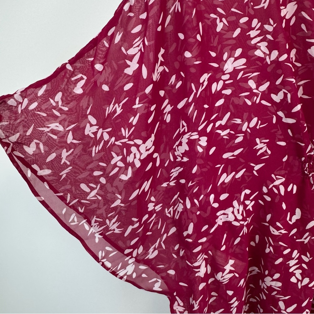 Loft Blouse Flowy Flutter Sleeves Patterned Pink/… - image 2